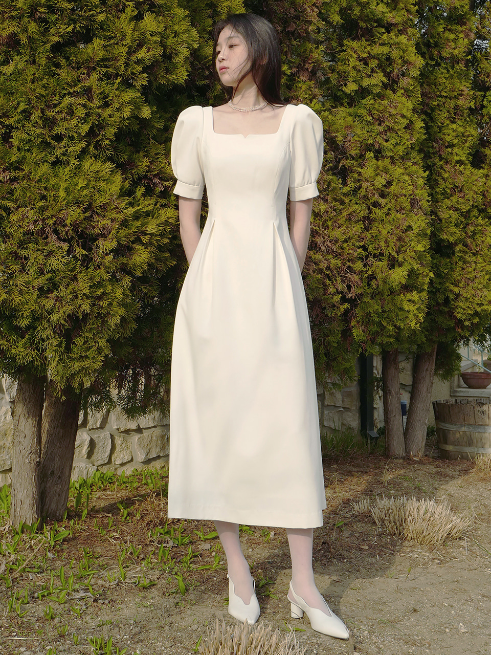 Rose Vine Dress Long (Cream)